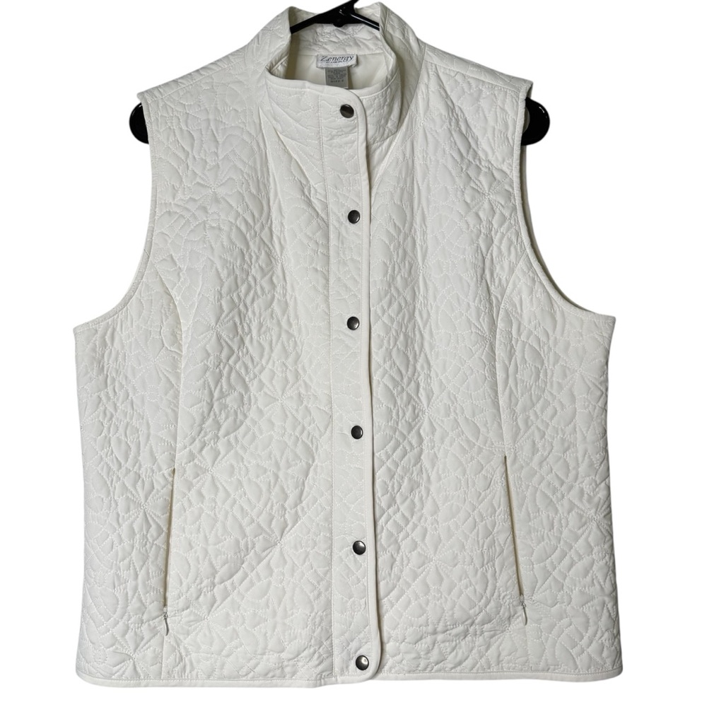 Zenergy by Chicos Quilted Vest Jacket Zipper & Snap Closure High Neck Size 2